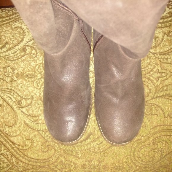 New Shearling lined Distressed Leather wedge heel sz 7 Boots Brown - Picture 4 of 4